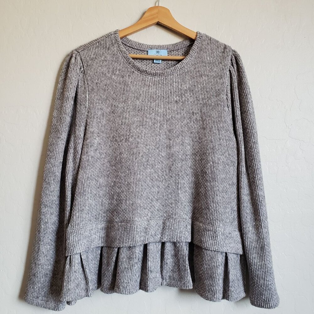 CeCe Puff Sleeve Knit Peplum Sweater Silver Heather Grey Size Womens 2X Plus NEW